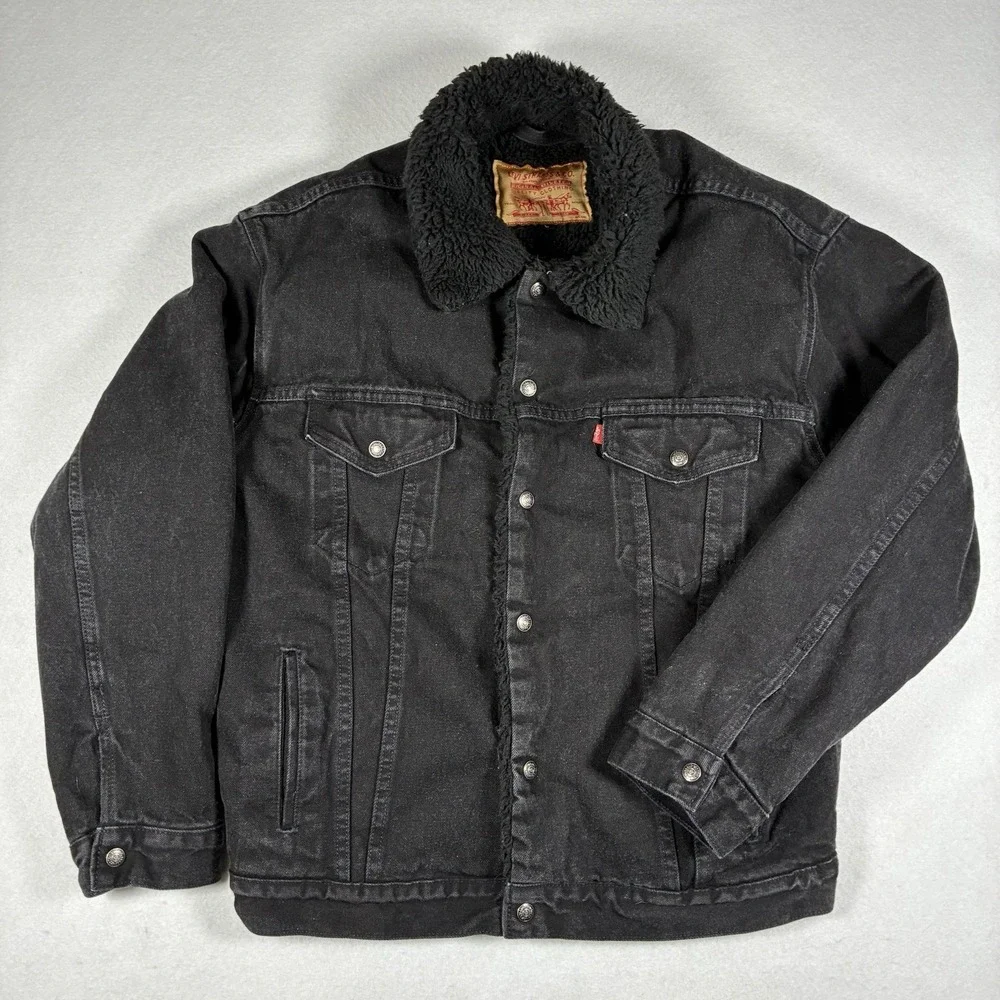 VTG 1995 Levis 70629 Blackout Mens L Sherpa Lined Denim Trucker Type 3 Jacket